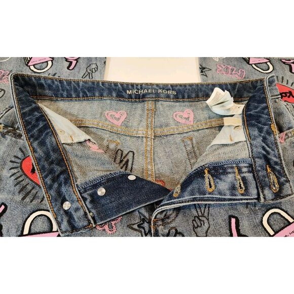 Michael Kors Graffiti Embroidered Cropped Jeans Women's Size 6 NYC HTF Hippie - Picture 4 of 10